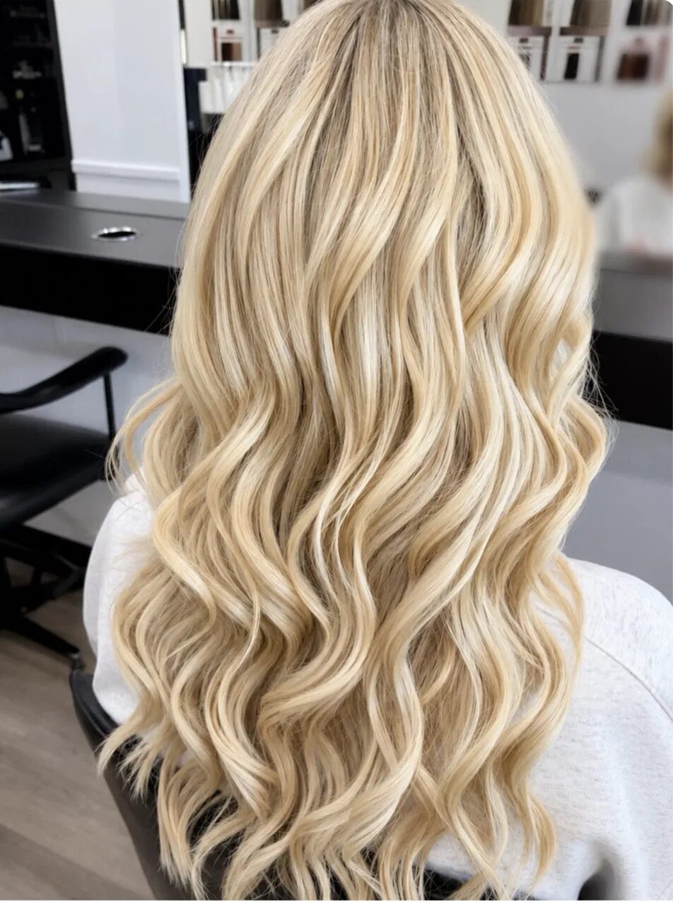 Sleek straight blonde, smooth and glossy